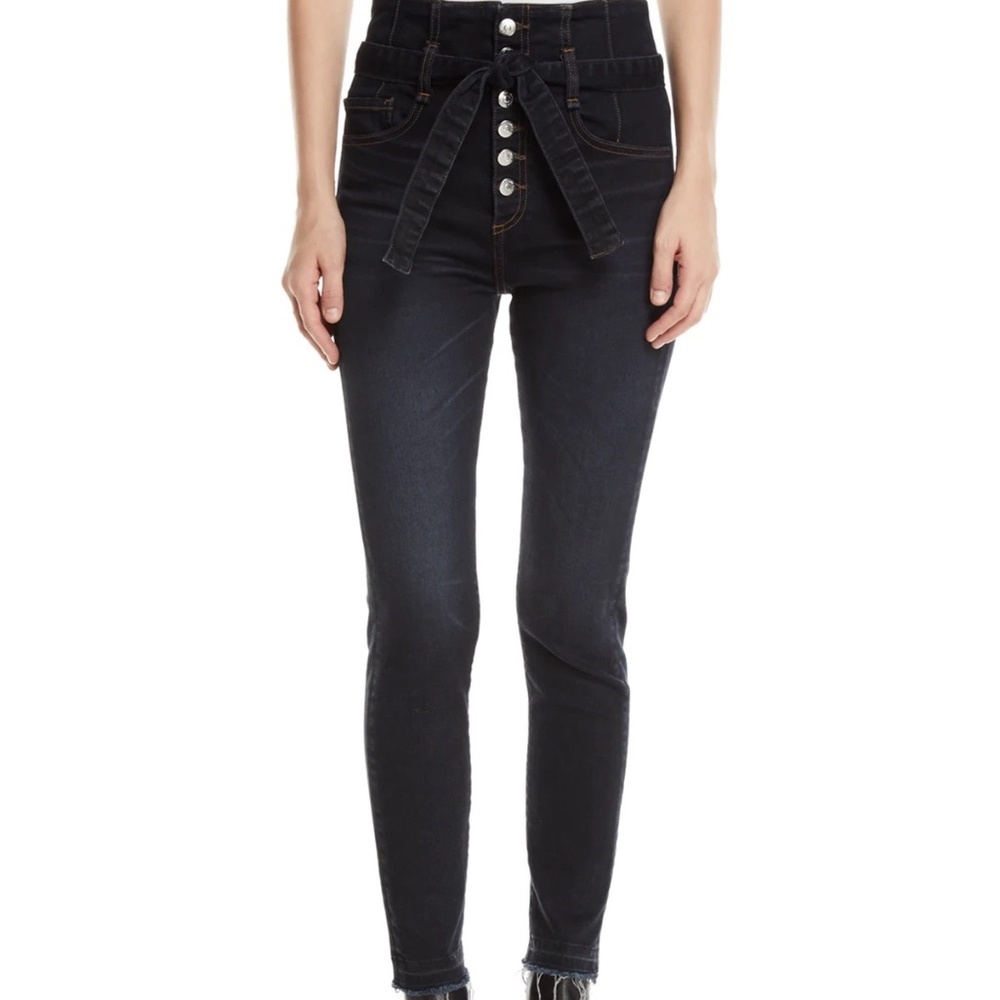 Veronica Beard Dark Slate Wash Keith High Rise Corset Raw Hem Jeans - 30